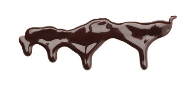 Beyaz arka planda tatlı erimiş çikolata akışı