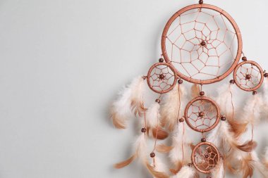 Açık gri arkaplanda asılı güzel düş kapanı, metin için boşluk