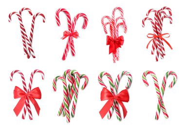 Noel şeker kamışları beyazlar üzerinde izole, set