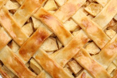 Arka plan olarak lezzetli ev yapımı elmalı turta, üst görünüm