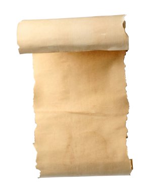 Beyaz üzerine izole edilmiş eski parşömen kağıdı parşömeni