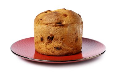 Noel yemeği. Lezzetli Panettone pastası beyaza izole edilmiş.