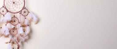 Bej arka planda tüyleri olan bir düş kapanı. Pankart tasarımı