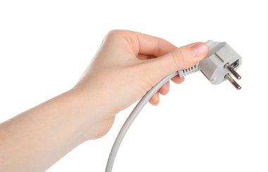 Beyaz arkaplanda tıpa tutan kadın, yakın plan