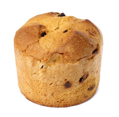 Noel yemeği. Lezzetli Panettone pastası beyaza izole edilmiş.