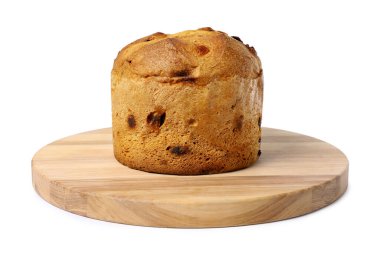 Noel yemeği. Lezzetli Panettone pastası beyaza izole edilmiş.