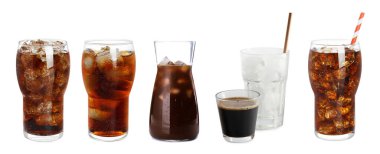 Buzlu kahve içecekler beyaz üzerine izole edilmiş, set.