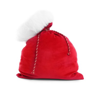 Bir kırmızı Noel Baba 'nın çantası beyaza izole edilmiş.