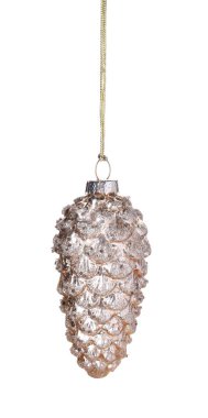 Beyaz arka planda asılı koni şeklinde Noel topu