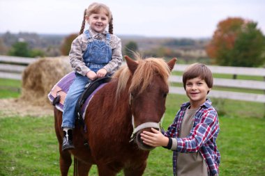 At destekli terapi. Güzel midillisi olan sevimli çocuklar. Sevimli evcil hayvan