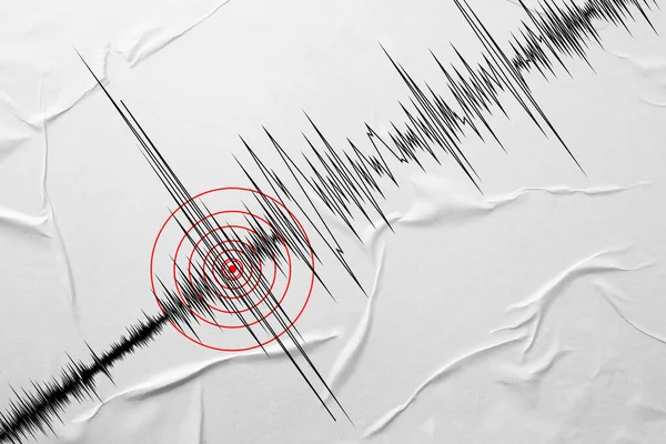 Deprem, sismogramda kırmızı dairelerle işaretlenmiş. Sismometrenin grafiği