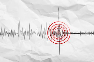 Deprem, sismogramda kırmızı dairelerle işaretlenmiş. Sismometrenin grafiği