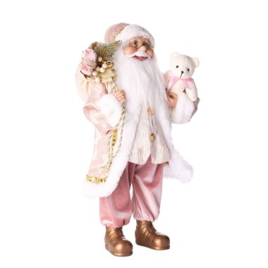 Beyaz tenli oyuncak ayılı şirin Noel Baba figürü. Noel kutlaması