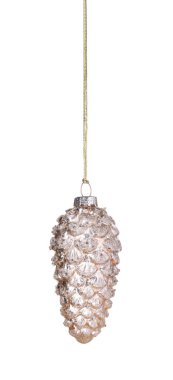 Beyaz arka planda asılı koni şeklinde Noel topu