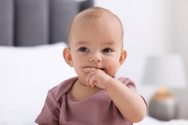 Şirin bebek evde yatakta portresi