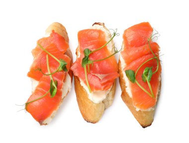 Somon, krem peynirli ve mikro yeşillikli leziz bruschettalar.