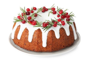 Kremalı, kızılcıklı ve biberiyeli lezzetli bir Noel pastası.