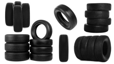 Set of car tires isolated on white