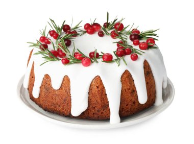 Kremalı, kızılcıklı ve biberiyeli lezzetli bir Noel pastası.