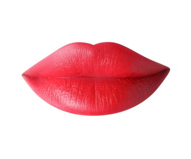 Güzel eşli kadın dudakları, beyaza izole edilmiş kırmızı ruj.