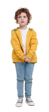 beyaz zemin üzerinde şirin küçük çocuk portresi