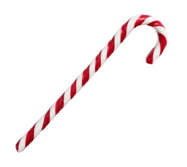 Beyaza izole edilmiş lezzetli bir baston şeker. Noel hediyesi