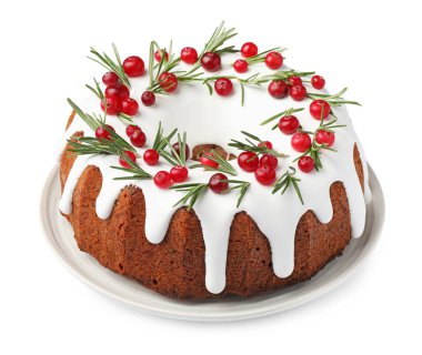 Kremalı, kızılcıklı ve biberiyeli lezzetli bir Noel pastası.