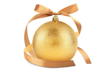 Altın yaylı Noel balosu beyaza izole edilmiş. Güzel şenlik süsü.