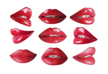 Beyaz ruj izole edilmiş kadın dudakları.