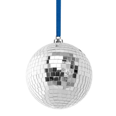 Beyaz arka planda Noel disko topu. Parlak süs