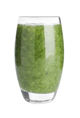 Beyaz bardakta izole edilmiş lezzetli meyve püresi.