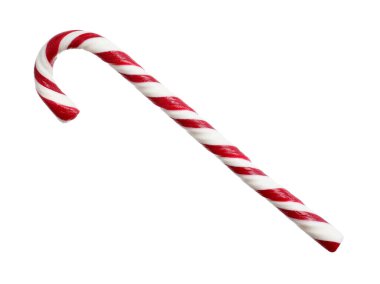 Beyaza izole edilmiş lezzetli bir baston şeker. Noel hediyesi