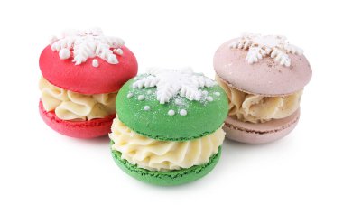 Beyazlar üzerinde izole edilmiş, şenlikli kurabiyeler. Noel hediyesi