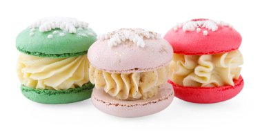 Beyazlar üzerinde izole edilmiş, şenlikli kurabiyeler. Noel hediyesi