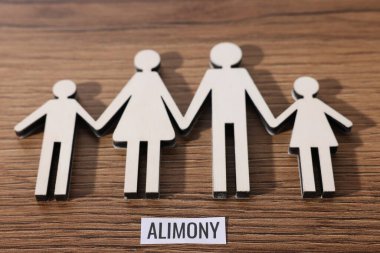 Sözcükler, nafaka ve aile figürleri ile birlikte kağıt kağıt tablo, üst görünüm