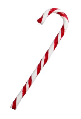 Beyaza izole edilmiş lezzetli bir baston şeker. Noel hediyesi