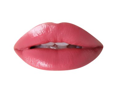 Güzel, çıplak rujlu, beyaz tenli kadın dudakları.