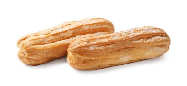 Beyaz üzerine izole edilmiş pudra şekerli lezzetli ekler.