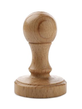 Beyaza izole edilmiş bir tahta pul. Ofis aracı