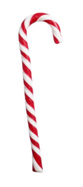 Beyaza izole edilmiş lezzetli bir baston şeker. Noel hediyesi