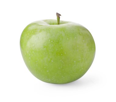Olgun yeşil bir elma beyaza izole edilmiş.
