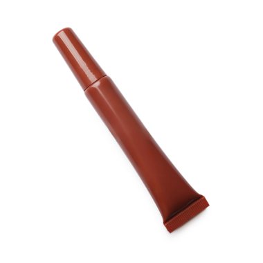 Güzel kahverengi dudak parlatıcısı beyaz, üst görünümde izole