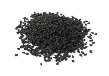 Beyaz üzerine izole siyah kimyon tohumu yığını