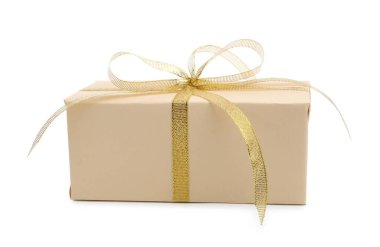 Beyaz kurdeleli bir hediye kutusu.