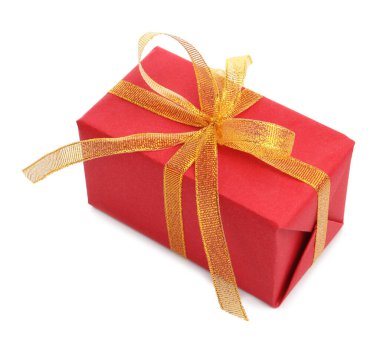 Beyaz kurdeleli bir hediye kutusu.