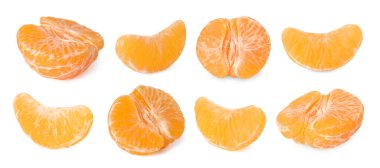 Taze mandalinalar beyaz üzerine izole edilmiş, set. Citrus meyvesi.