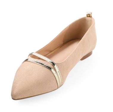 Beyaza izole edilmiş şık bir bej ayakkabı.