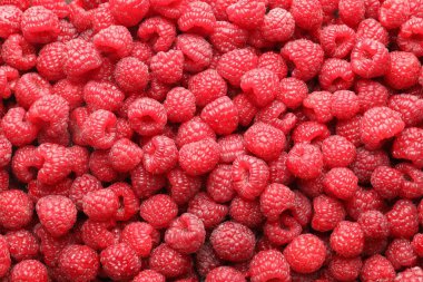 Arka plan olarak taze ahududu, üst manzara