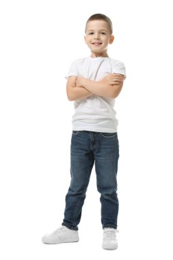 beyaz zemin üzerinde şirin küçük çocuk portresi