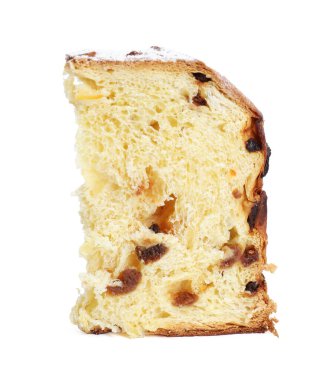 Lezzetli panettone keki beyaza izole edilmiş. Noel yemeği